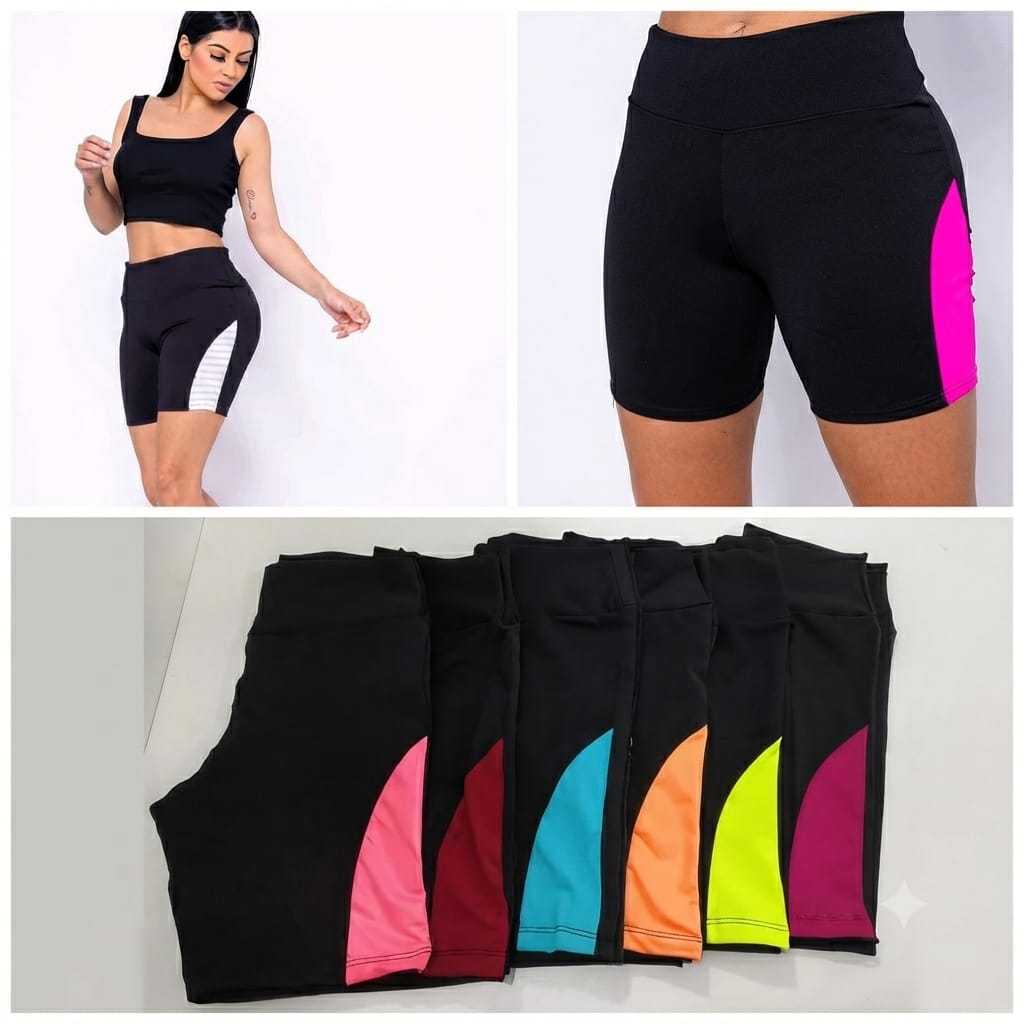 Shorts Feminino Detalhe Lateral Cores Variadas Bermuda Academia  Fitness Treino Cós Alto Zero Transparência