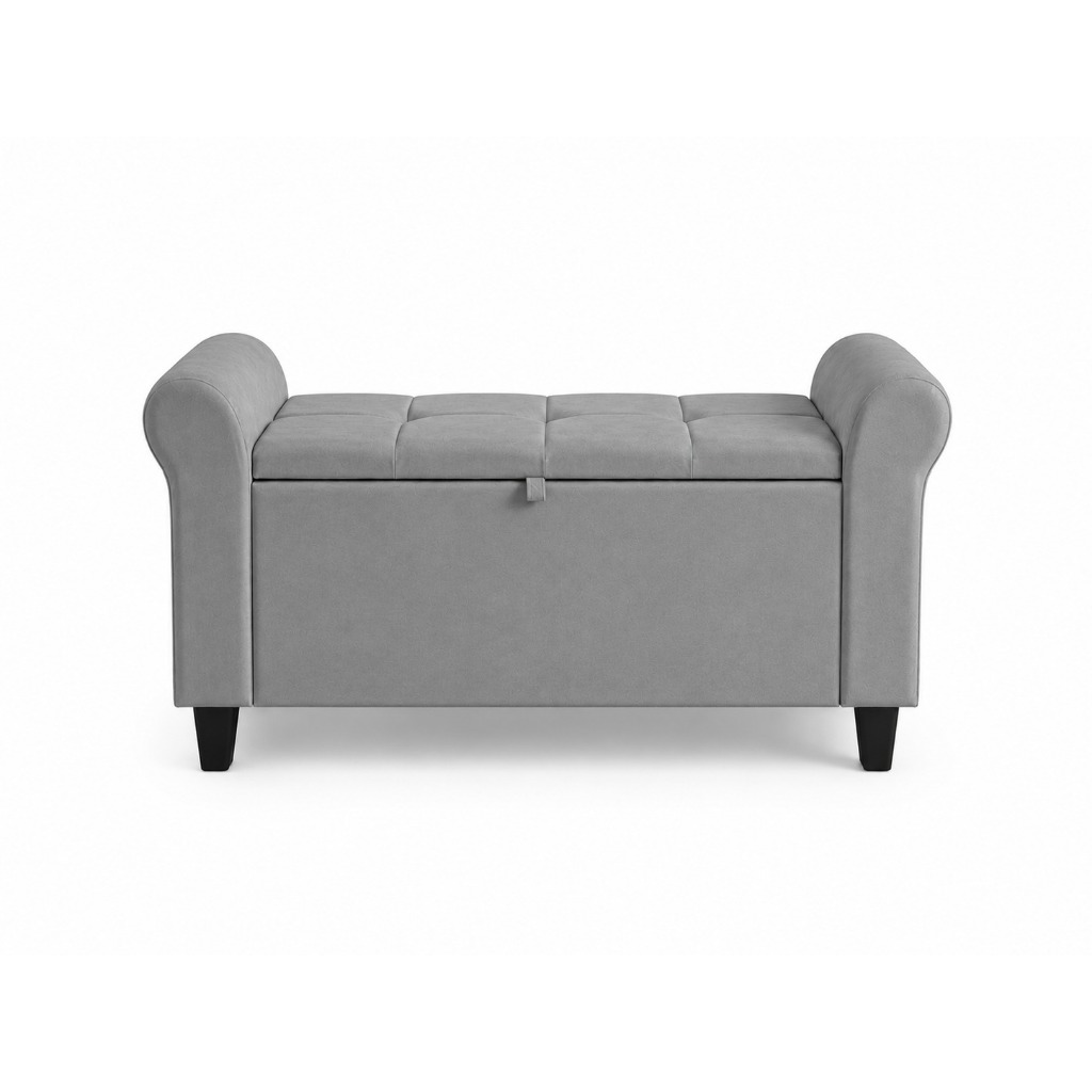 Recamier Baú Miami Puff Com Braços Calçadeira para Quarto Casal Capitonê Suede