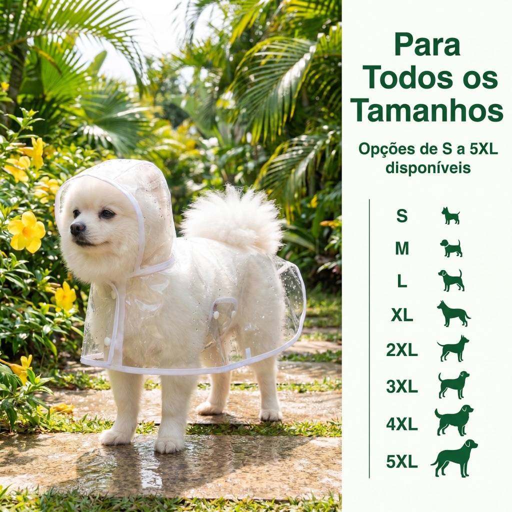 Capa de Chuva Transparente para Cachorro 8 Tamanhos Disponíveis