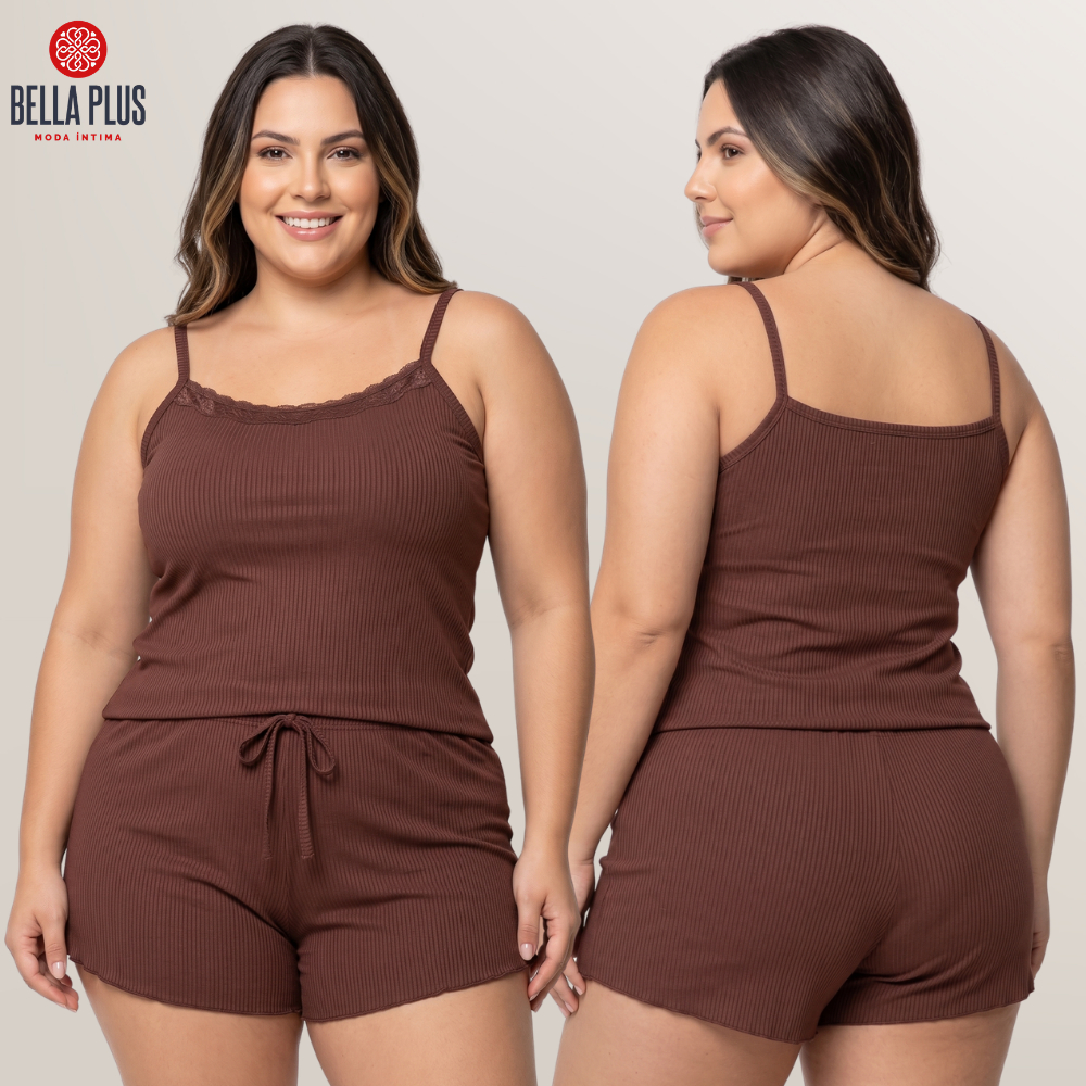 Babydoll Plus Size Pijama Canelado Premium Conforto Renda Noite Dormir