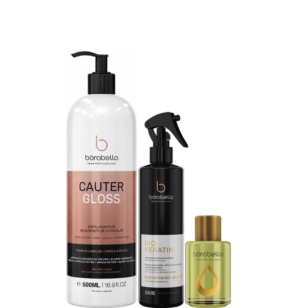 Borabella Cauter Gloss 500ml + Biokeratin 240ml + Óleo Argan 7ml