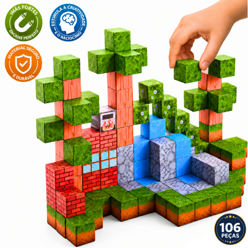 Blocos Montar Magnéticos Craft Construção Cubo Mine 119 Peças