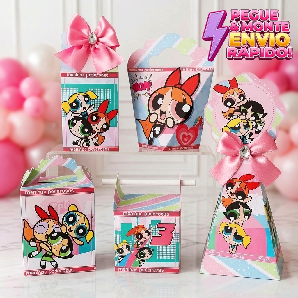 Kit Caixas Meninas Super Poderosas PEGUE E MONTE - Lembrancinha - Aniversário - Kit Festa