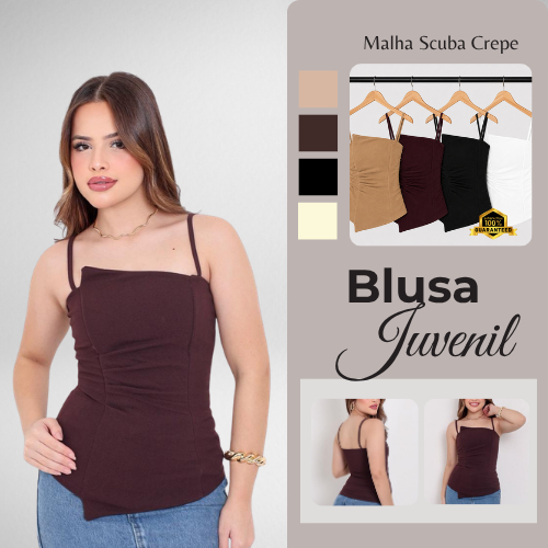 Blusa Regata Feminina Juvenil Alcinha com Forro Básica Ajustada Moda Top Tendência