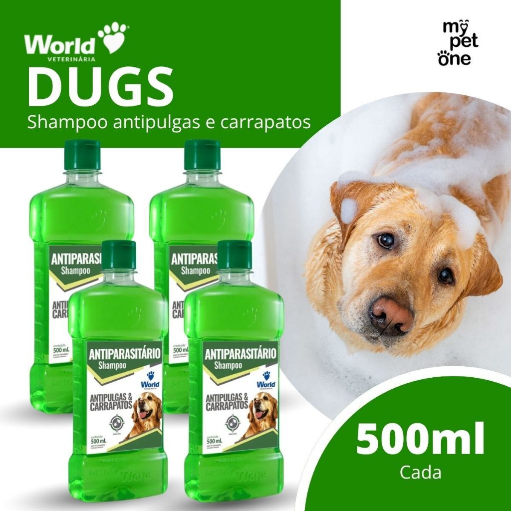 Kit 4 Shampoo Antiparasitário World Veterinária Dug's para Cães - 500ml