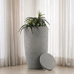 Vaso para plantas grande redondo escovado n3 62x37 com prato, ideal para decoração de área interna e externa