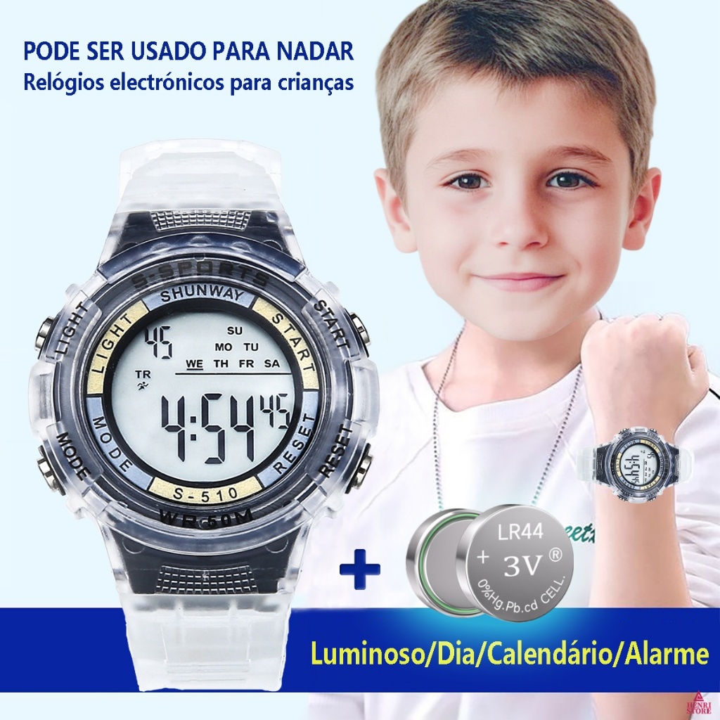 ​​Relógio Infantil Digital à Prova D'água Esportivo LED Luminoso Cronômetro Resistente Para Crianças