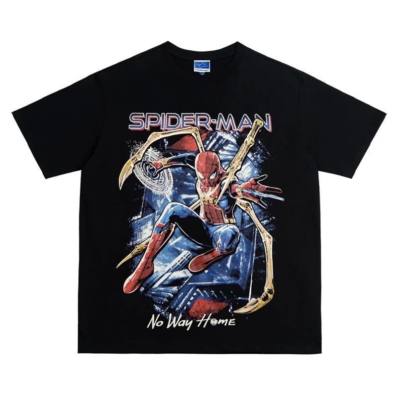 Camiseta Unissex 100% Algodão Puro Modelo Oversize Solto, Estampa Retrô Homem-Aranha Camiseta Streetwear