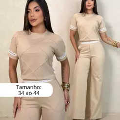 Conjunto Feminino Blusa e Calça Pantalona 100% Algodão LUXO