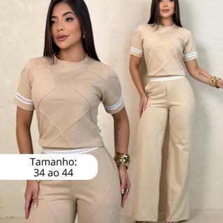 Conjunto Feminino Blusa e Calça Pantalona 100% Algodão LUXO