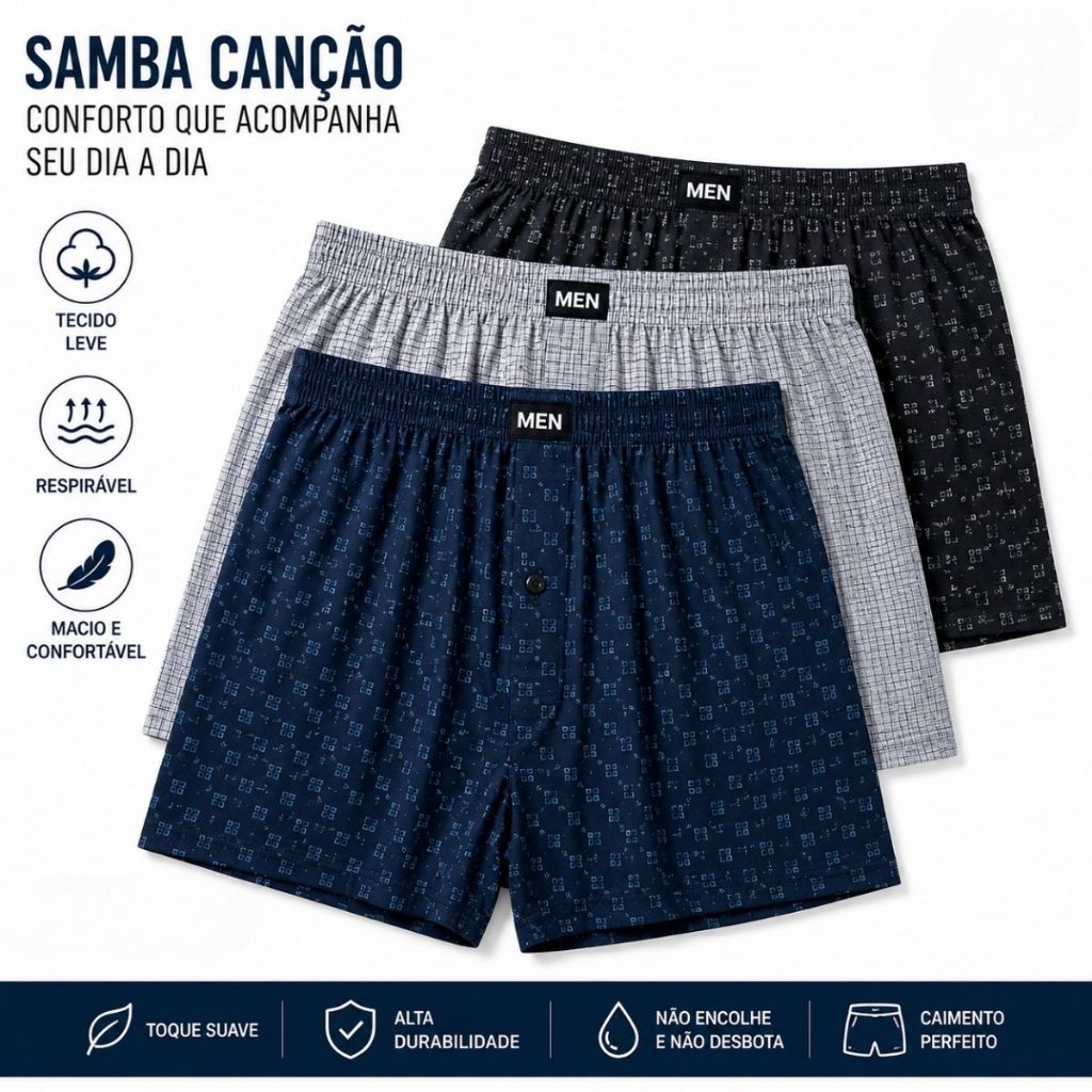 Samba Canção Masculina Shorts de Dormi Cueca Masculina Adulto Samba Canção masculino