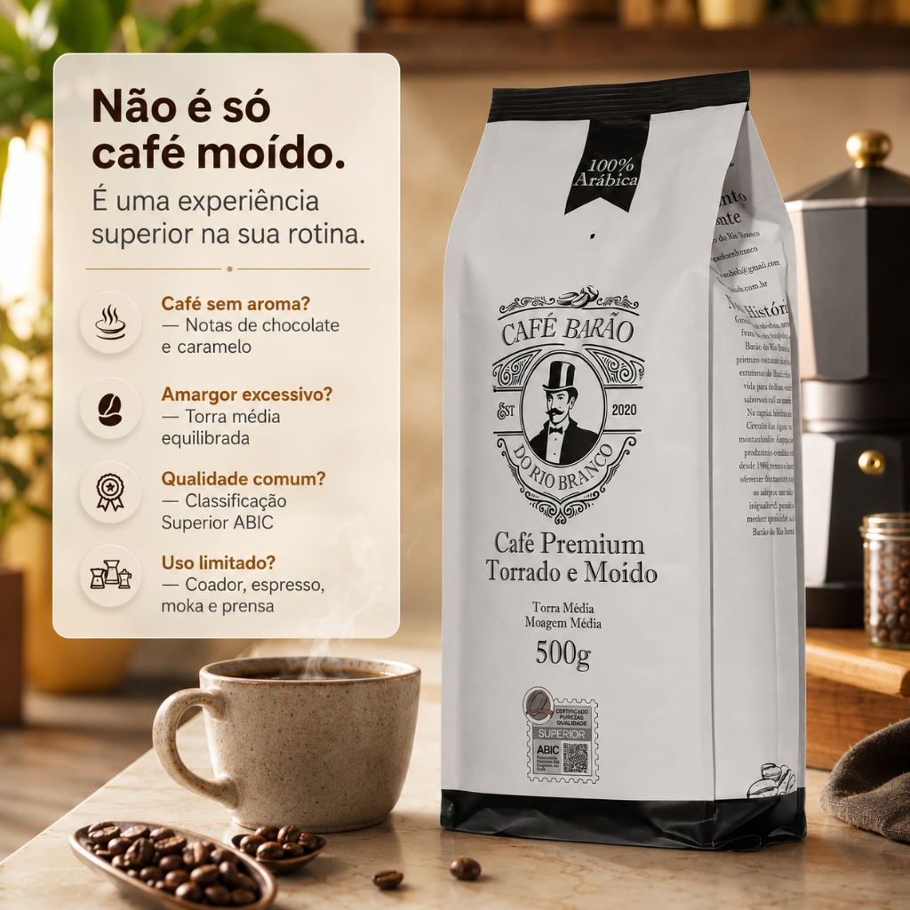 Café Premium | Café Moído 500g | 100% Arábica | Torra Média | Encorpado | Doçura Natural | Selo ABIC — imagem 2 de 2