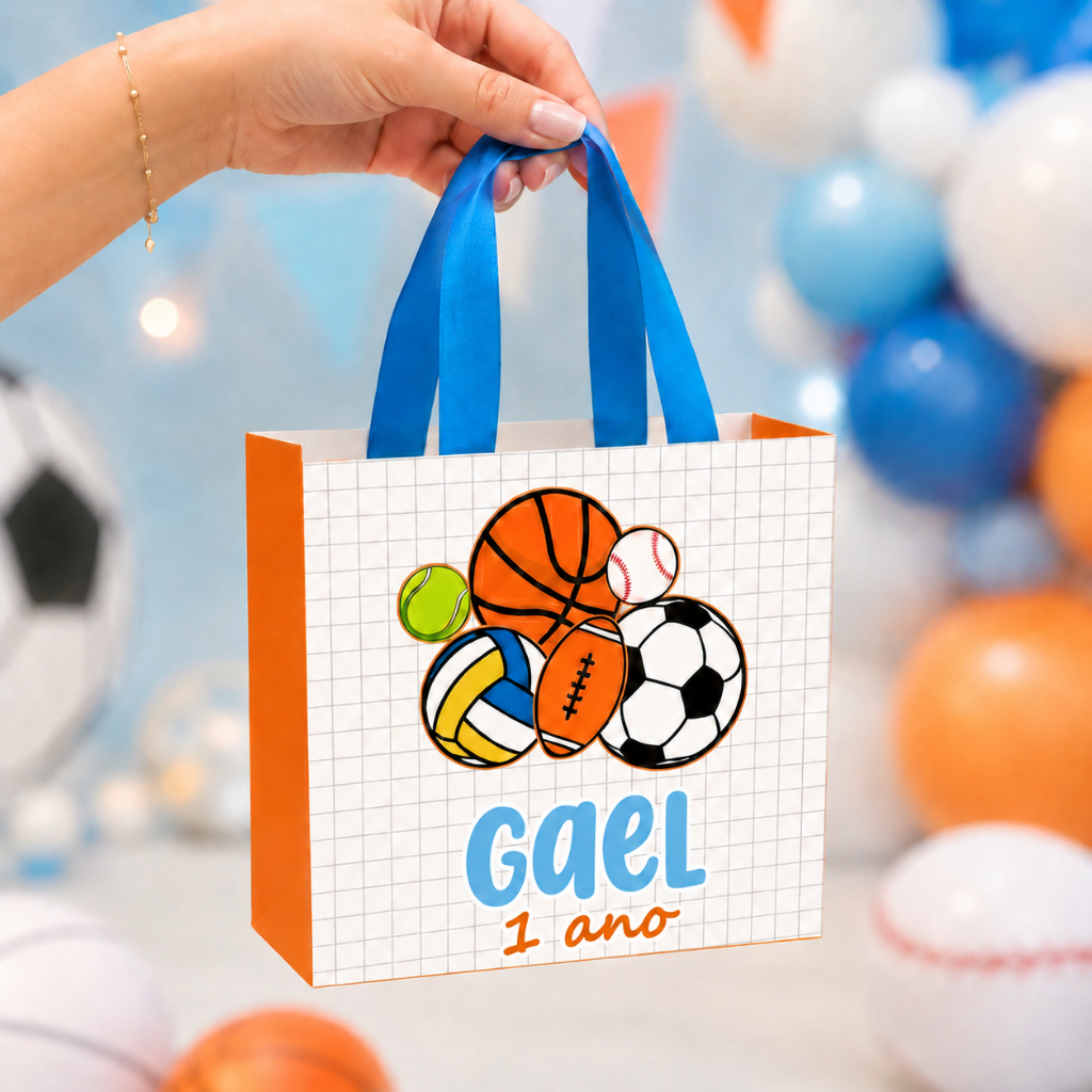 Sacolinha grande personalizada BOLAS ESPOTIVAS ESPORTES FUTEBOL - lembrancinhas de festa infantil sacola para doces