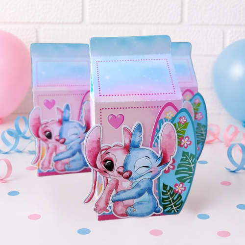 Caixinha milk personalizada Stitch e Angel para festas lembrancinhas personalizados mimos