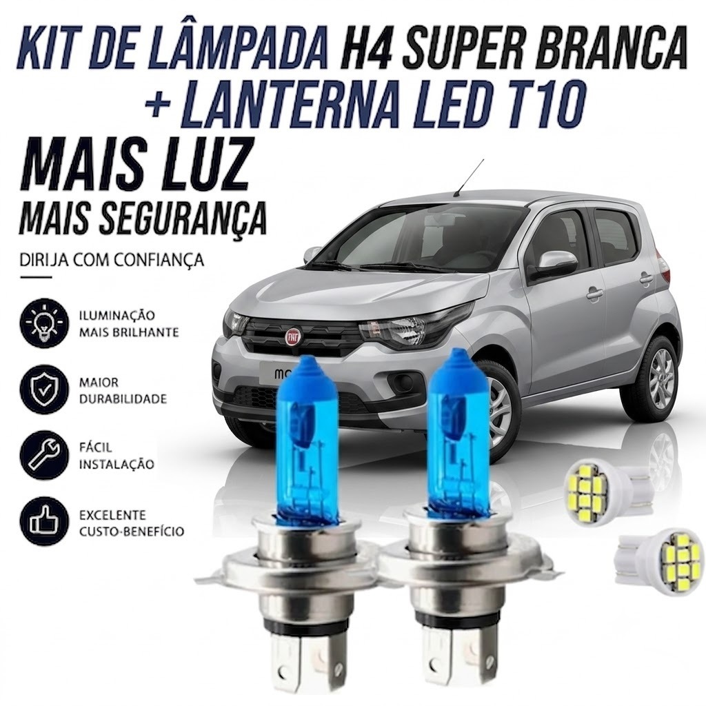 Lâmpada farol ALTO / BAIXO - SUPER BRANCA FIAT MOBI 2016 ATÉ 2025