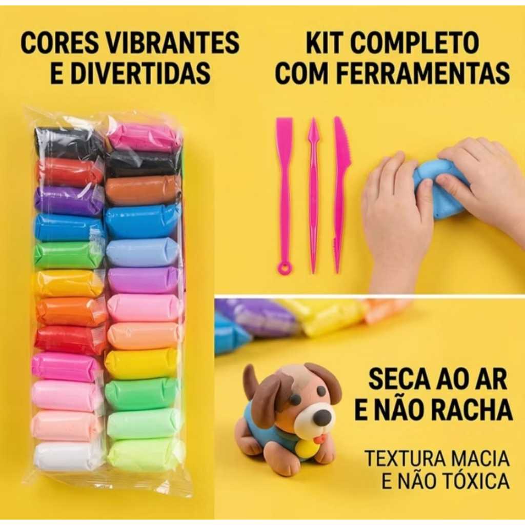 Massinha de EVA Infantil Kit 12 Cores para Artesanato Macia Leve Argila Pula Pula para Crianças Modelar