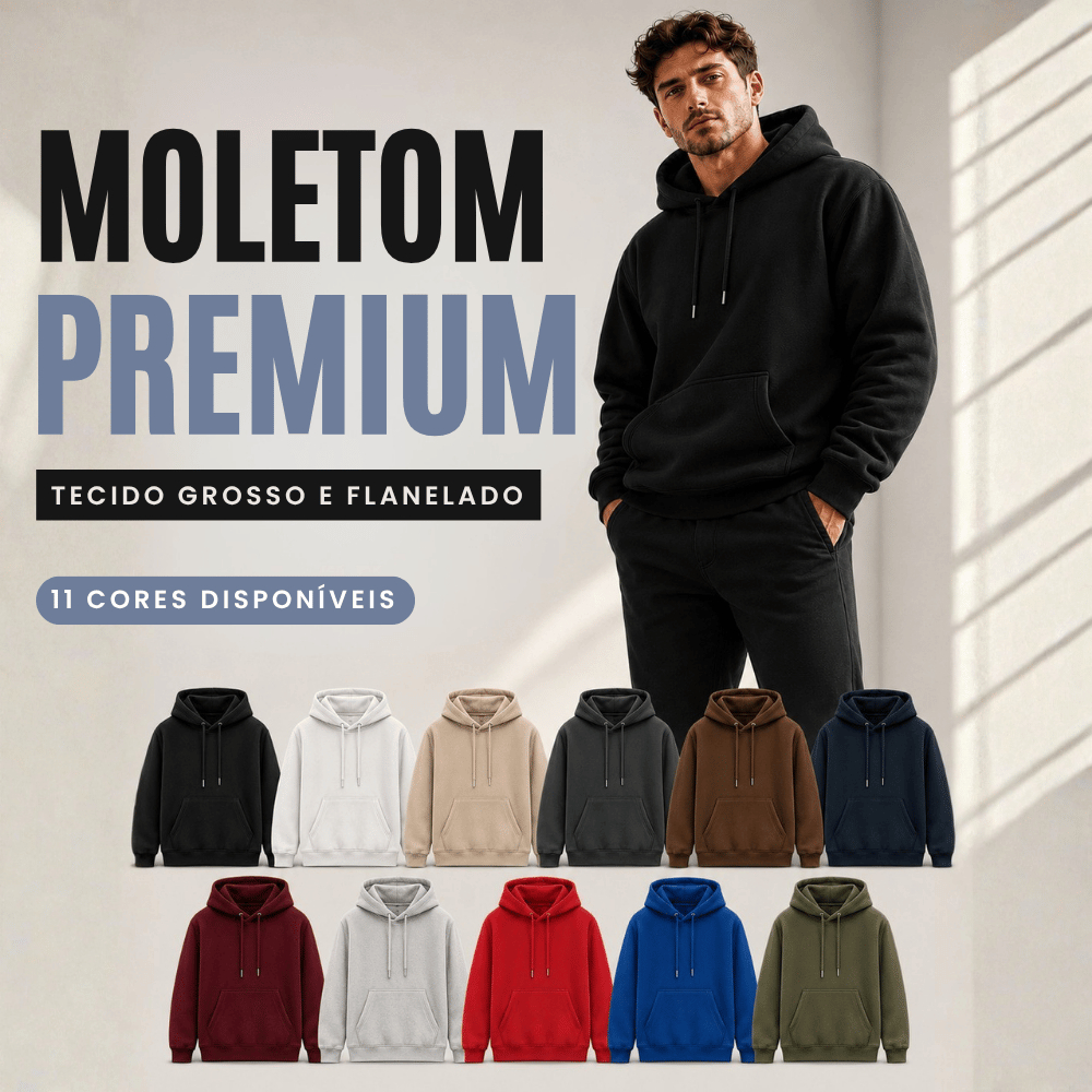 Blusa Moletom Canguru Liso 3 Cabos Grosso Flanelado capuz inverno algodão Premium Unissex streetwear
