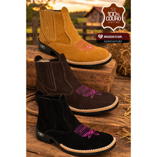 Botinas Texanas Nobuck Feminina Couro Nobuck, toda forrada, solado em barracha, blaqueado