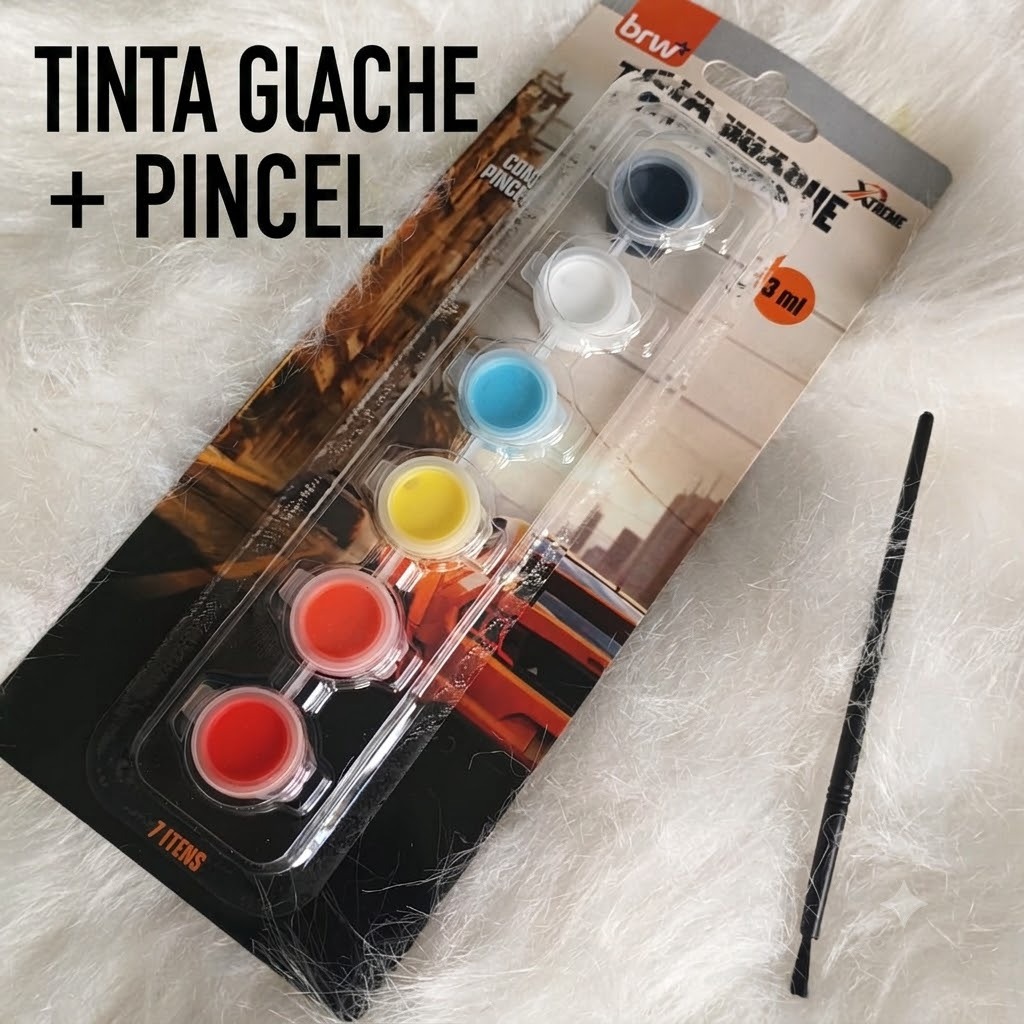 TINTA GUACHE INFANTIL 6 CORES COM PINCEL TINTAS POSTES E ARTES 3ML