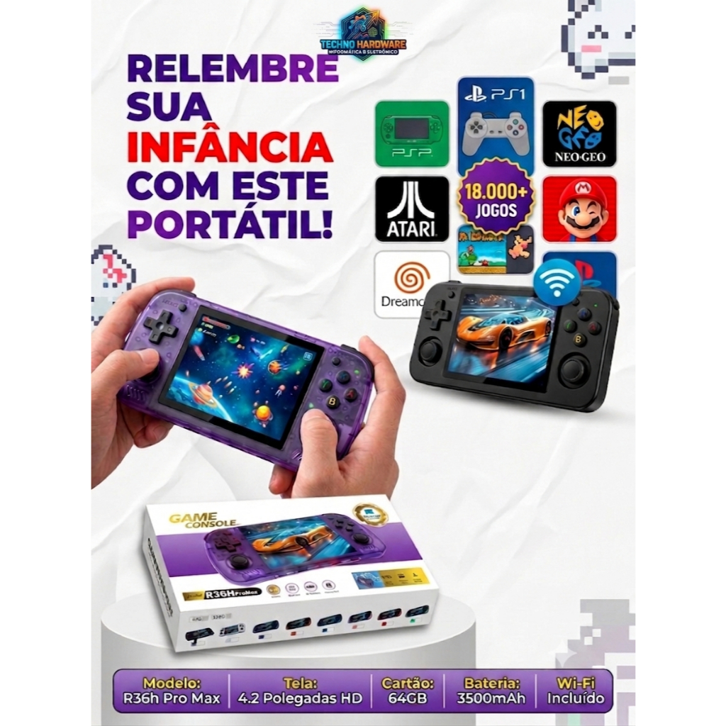 🕹️ SUPER LANÇAMENTO: Console Portátil R36H Pro Max 64GB! 🕹️ No Brasil