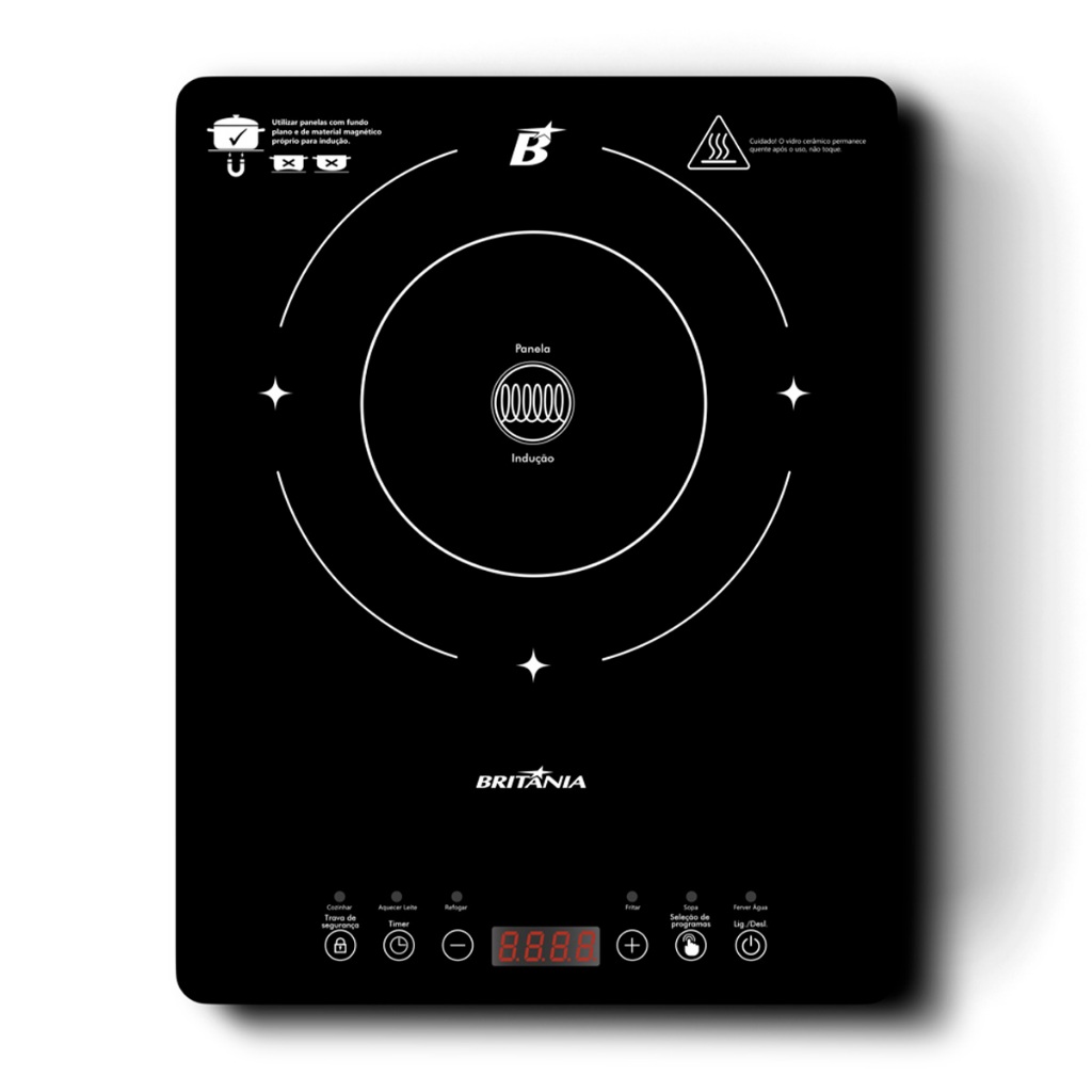 Cooktop De Indução Cerâmico Britânia Portátil Painel Touch Bcte10a