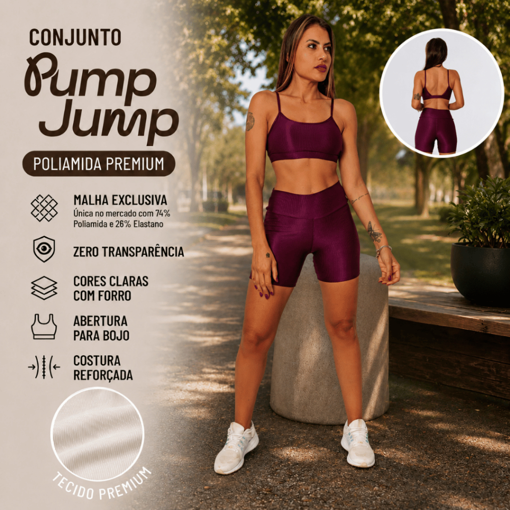 Conjunto Shine Fitness Feminino Top Fita Costas Abertas + Bermuda Meia Coxa Poliamida Premium Micro Canelado