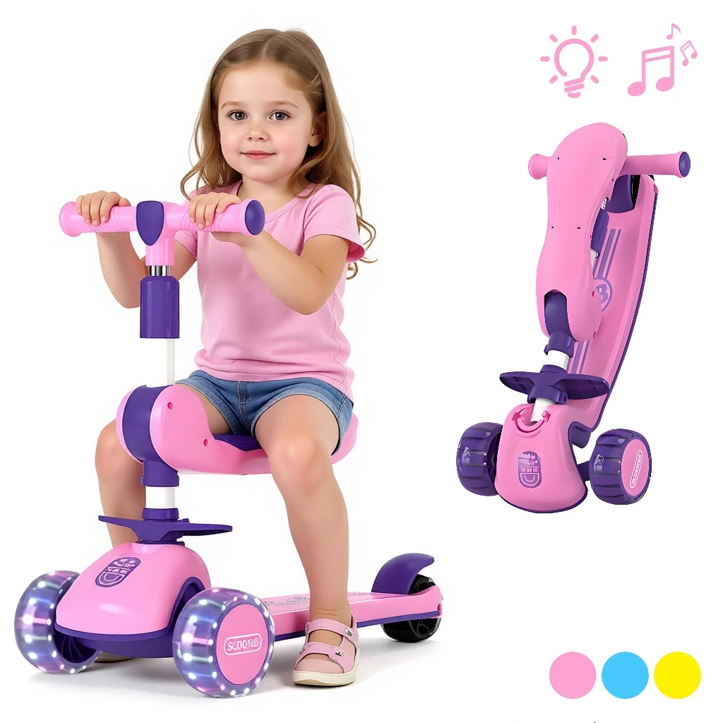 Patinete Infantil Dobrável com Luzes LED Brilhantes