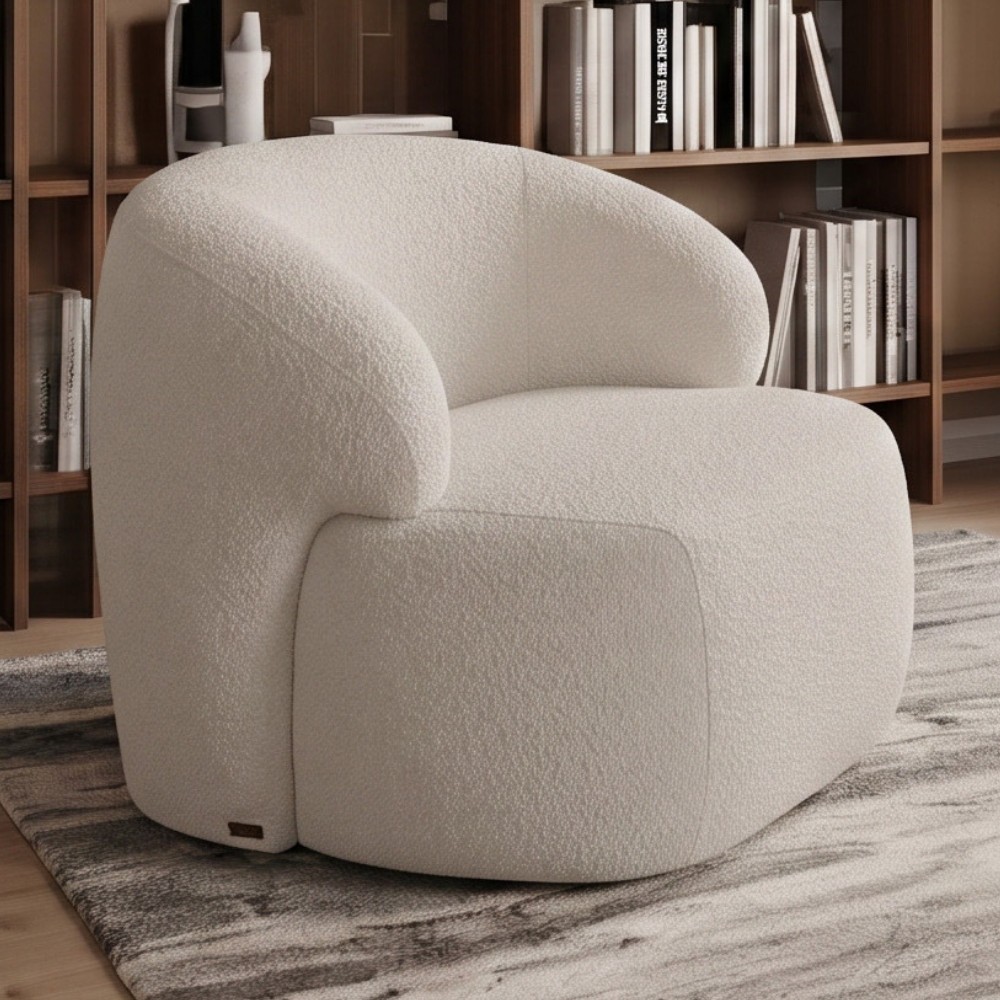 Poltrona Decorativa Fixa Orgânica Para Sala Living Barolo L06 Bouclê Bege - Lyam Decor · foto 2