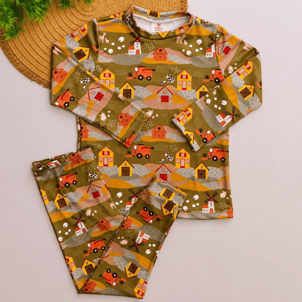 Conjunto Térmico Bebê Quentinho Menino Menina Inverno Infantil Blusa e Calça Estampa Fazendinha Verde