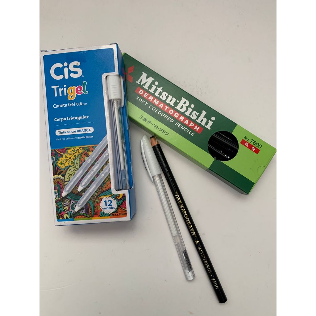 Caneta Branca Cis + Lápis  de sobrancelha Dermatográfico Mitsubishi Profissional Preto 7600 ORIGINAL