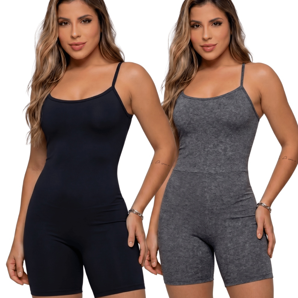 Kit 2 Macaquinho Fitness Feminino Premium Academia Suplex Modelador Sem Transparência Alça Reforçada Confortável Slim