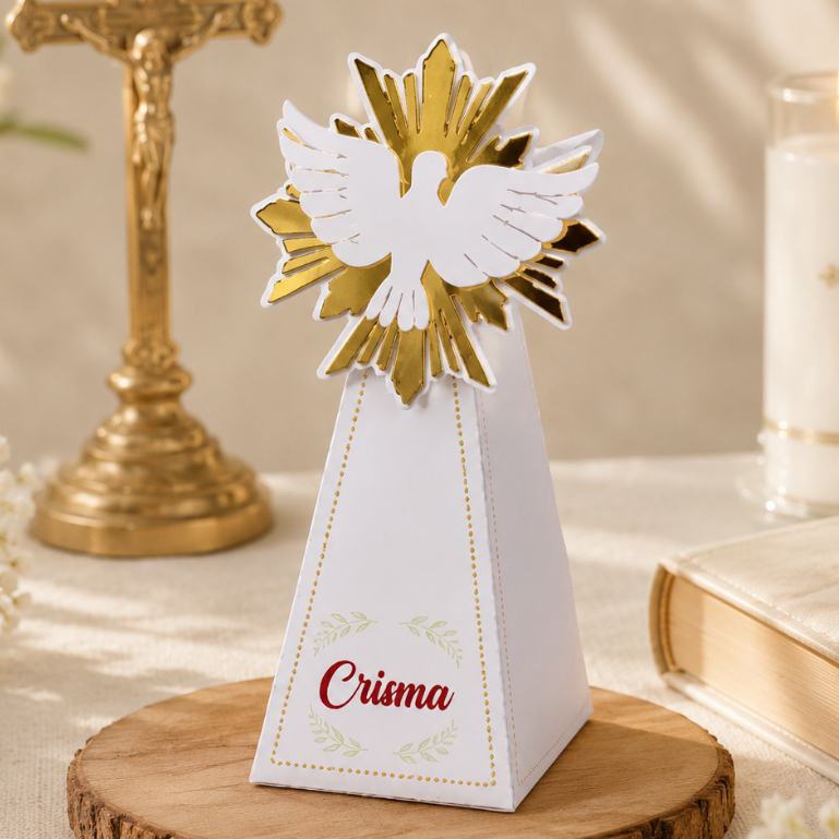 Caixa Pirâmide Cone Crisma Personalizada Lembrancinha Religiosa Confirmação Primeira Eucaristia