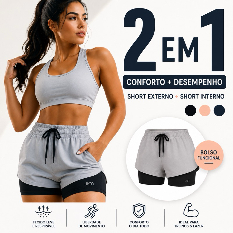 Short Dryfit 2em1 Feminino Academia Bermuda Dupla Para Caminhada Treino e Outros Exercício