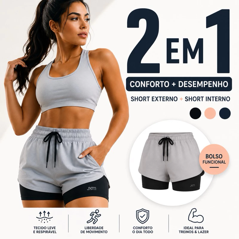 Short Dryfit 2em1 Feminino Academia Bermuda Dupla Para Caminhada Treino e Outros Exercício — imagem 1