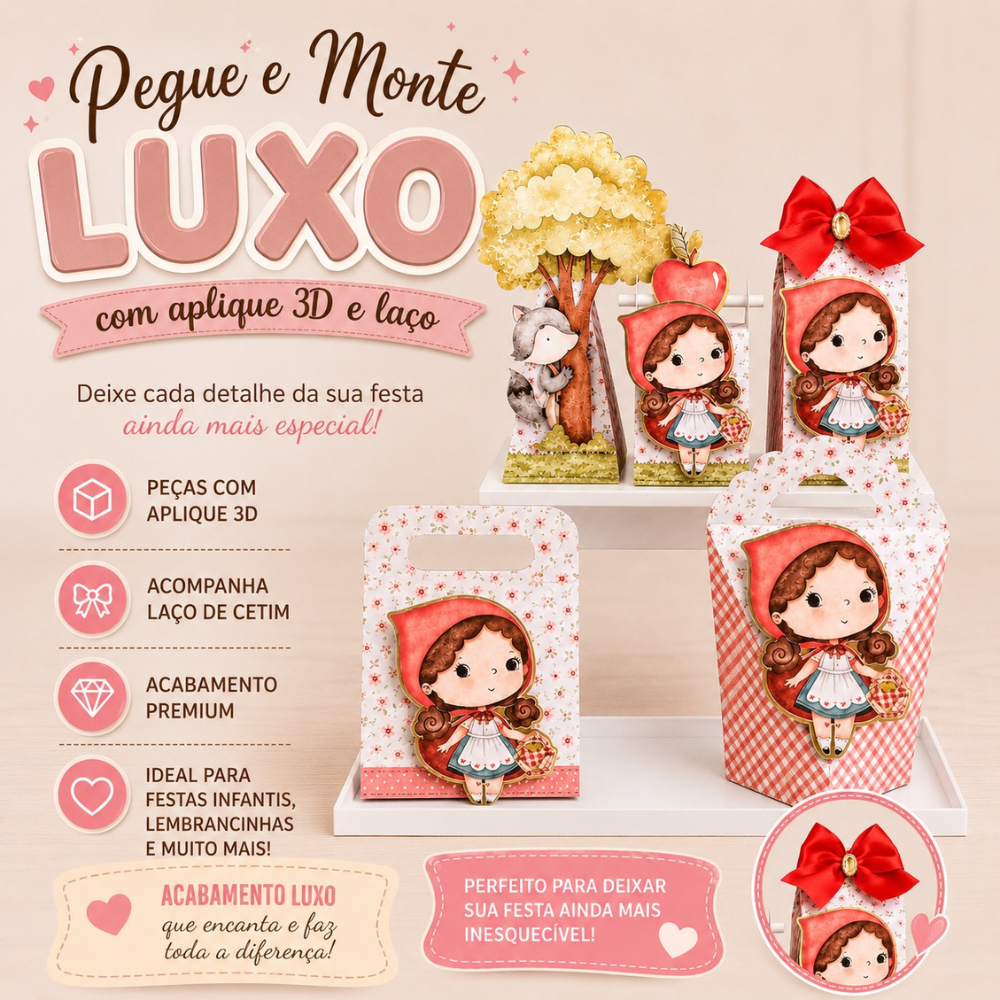 PEGUE E MONTE KIT FESTA CHAPEUZINHO VERMELHO CAIXINHAS PERSONALIZADAS LEMBRANCINHAS