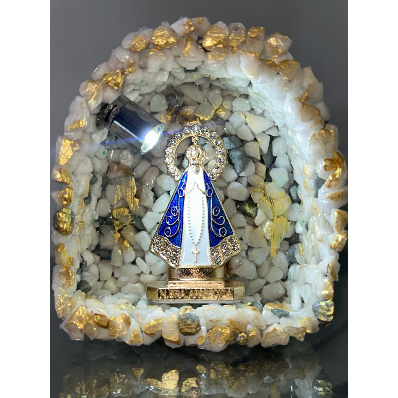 Gruta Oratório Nossa Senhora Aparecida Branca com Iluminação LED – Artesanal