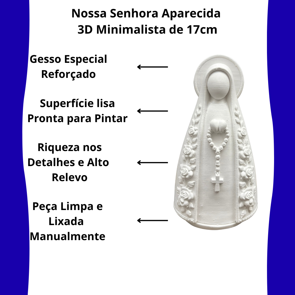 Kit 3 Imagem Nossa Senhora Aparecida Gesso 17 cm Mini Estátua Religiosa Decorativa Lembrancinha Católica