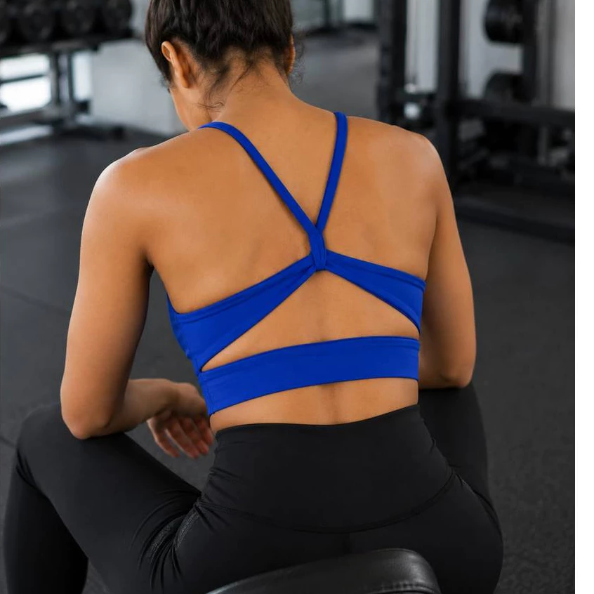 Top Duplo Fitness Feminino Alça Cruzada Bojo Removível Sutiã Cropped Costa Nadador Academia Ginástica Yoga — imagem 1