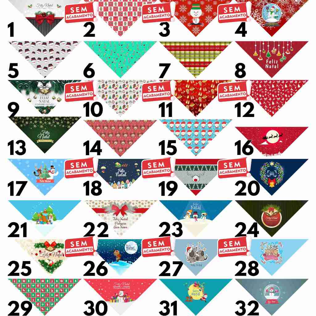 50 Bandanas Tamanho P Sem Acabamento Natal Estampas Variadas Pet Shop