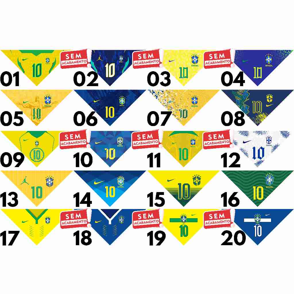 60 Bandanas Tamanhos P M G, 20 P 25 M 15 G Sem Acabamento Brasil Copa do Mundo Estampas Variadas Pet Shop