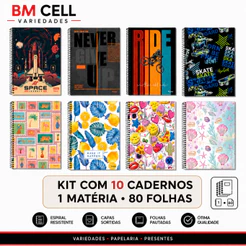 Kit 10 cadernos 1 matéria 80 folhas, CREDEAL capas sortidas