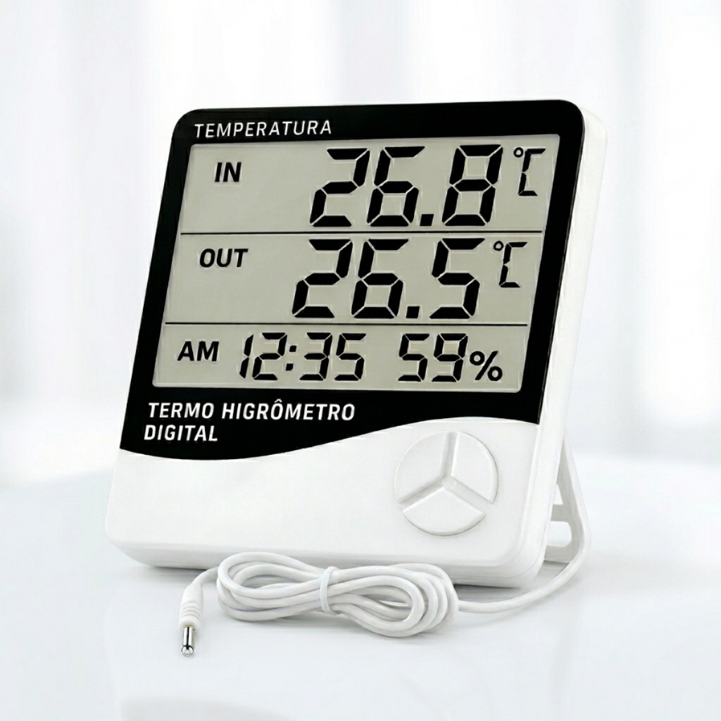 Termo Higrômetro Digital Medidor Umidade Sensor Externo Temperatura Interna Externa LCD