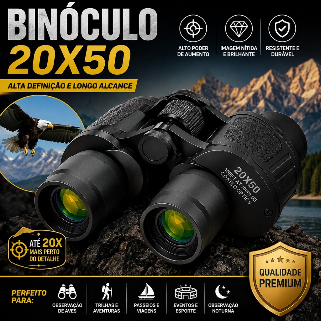 Binóculo Profissional 20x50 Resistente à Água Visão Noturna Ajuste Observação Aves Caça Natureza