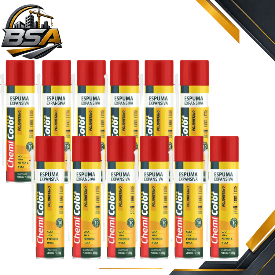 12 Unidades Espuma Expansiva Poliuretano Profissional 500ml Chemicolor