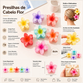 Kit 3-12un Piranhas Flor 6cm Presilha de Cabelo Feminina Acrílica Colorida Coreana