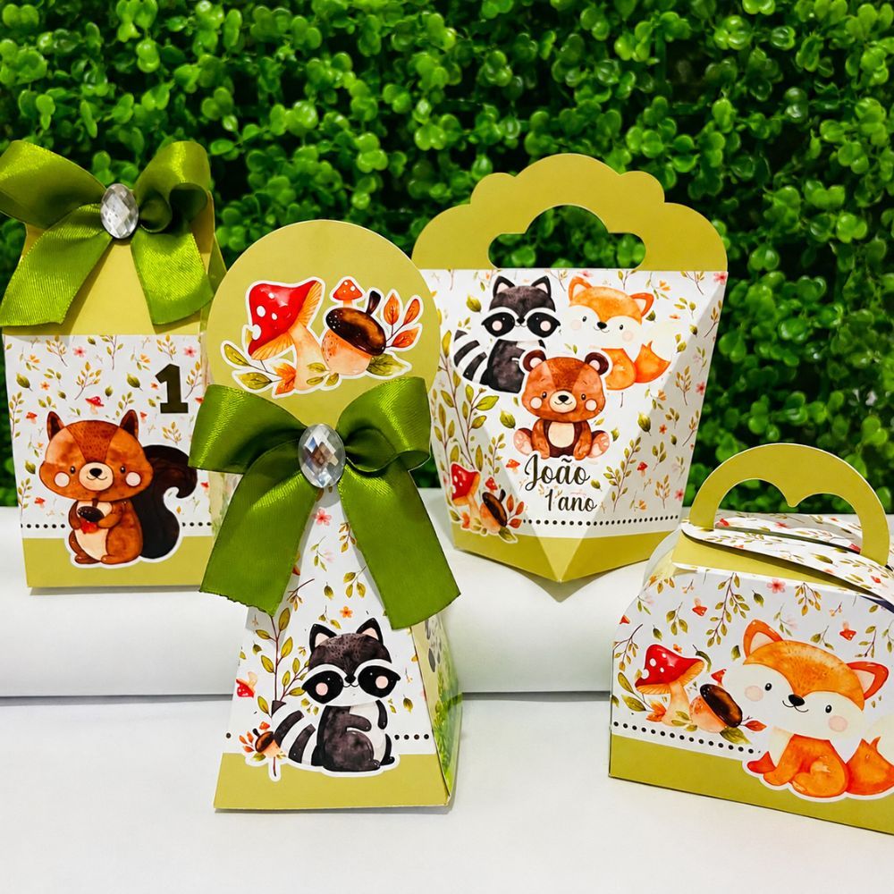 Kit Caixas Personalizadas BOSQUE ENCANTADO Lembrancinhas Festa Infantil Aniversário Cha de bebê Desmontadas