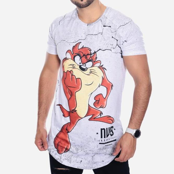 Camiseta  Masculina longline Premium Taz Looney Tunes Estampada Top Tendência