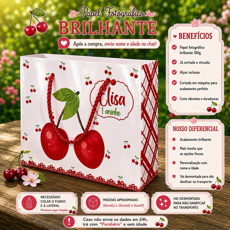 Kit Sacolinhas Personalizadas Tema Cerejinha Lembrancinhas Aniversário