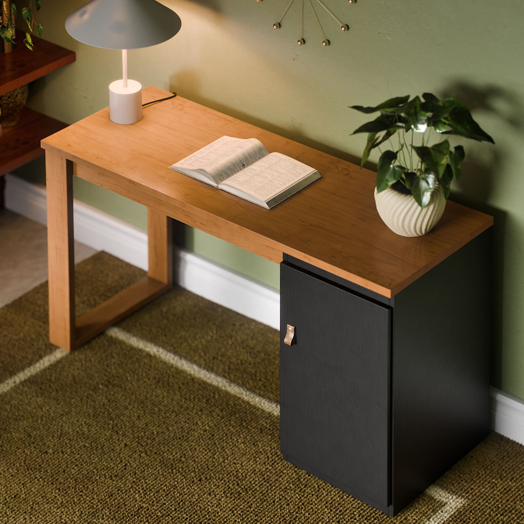 Mesa Escrivaninha 115 cm Paris Mesa Para Escritório Home Office Com Porta E Puxador De Couro