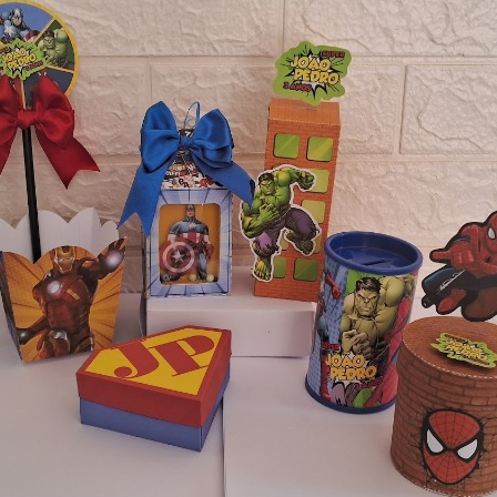 kit lembrancinhas luxo Super Heróis caixinhas aniversário festa infantil